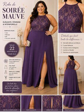 Purple Lace Evening Gown Plus Size 22W – Elegant Gala Dress